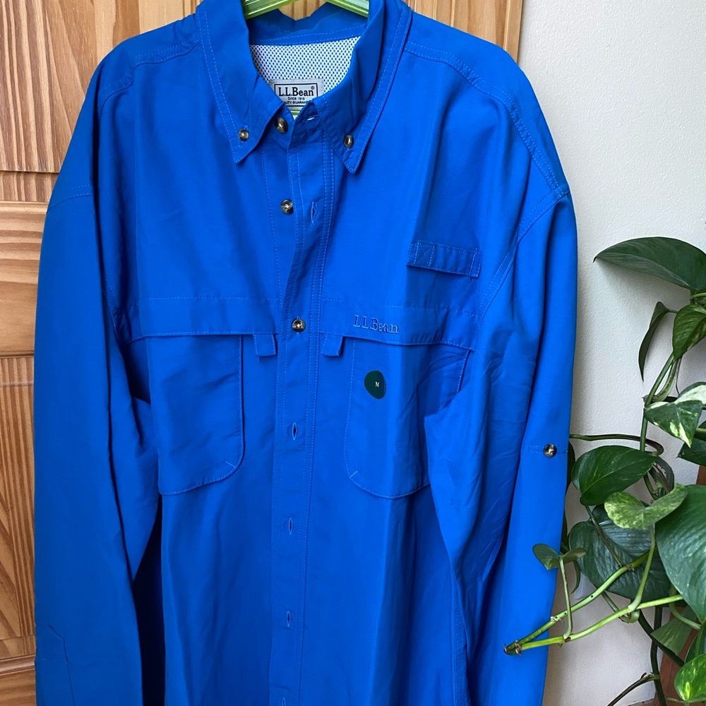 LL Bean tropical,fast drying, fishing long sleeve blue shirt size M reg